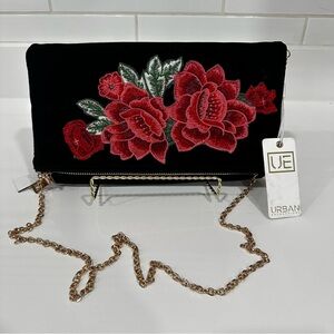 Urban Expressions Vegan Embroidered Floral Fold Over Clutch/Crossbody w/chainNWT